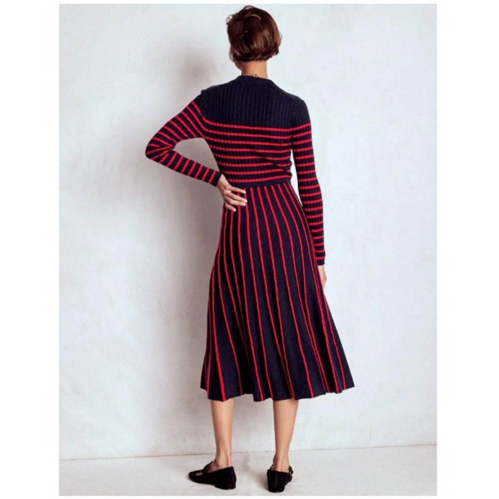 Boden Brönte Knitted Rib Midi Shirt Dress Polo Collar Gold Buttons | Size 16-18 - Picture 4 of 12